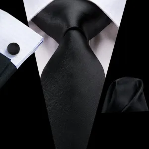 3Pcs Black Men's Noble Solid Color Necktie Set