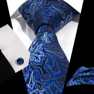 3Pcs Men's Mixed Blue & Black Flower Paisley Necktie Set