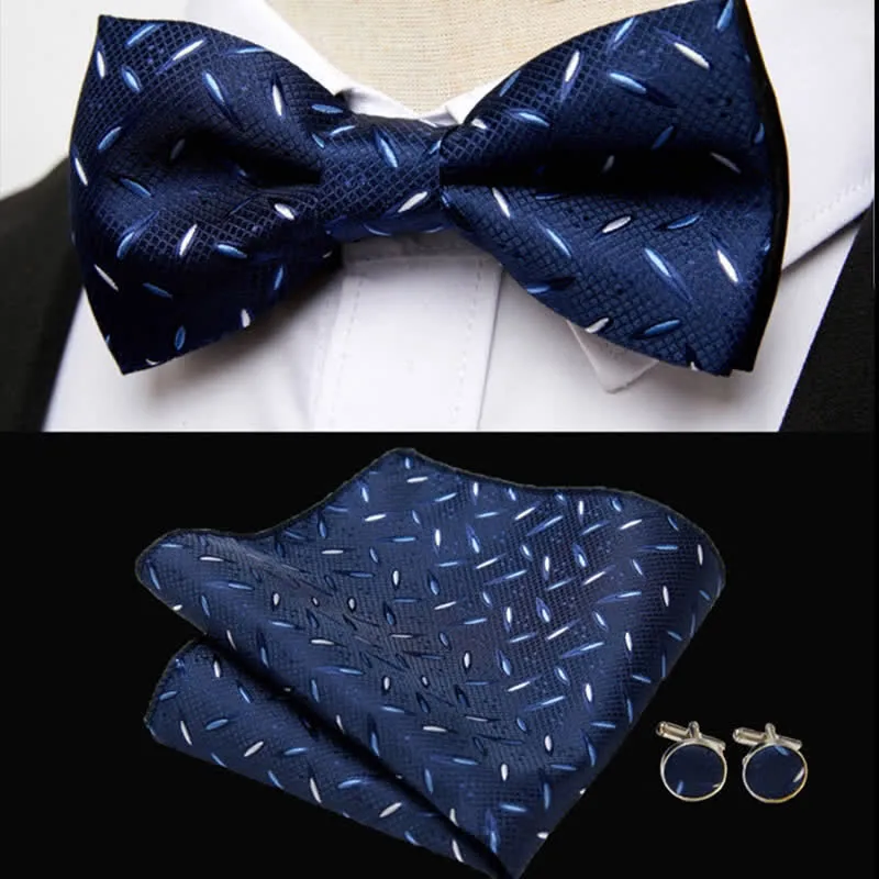 3Pcs Men's Sparks Bow Tie Pocket Square Set