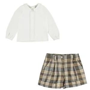 ABEL & LULA - Plaid Shorts With Blouse - Cream