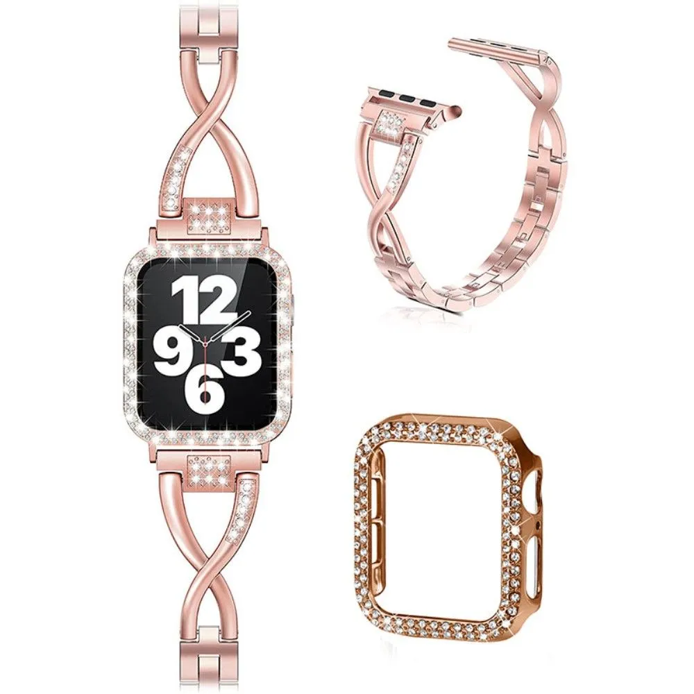 Apple Watch (45mm) X-shape rhinestone décor watch strap   cover - Rose Gold