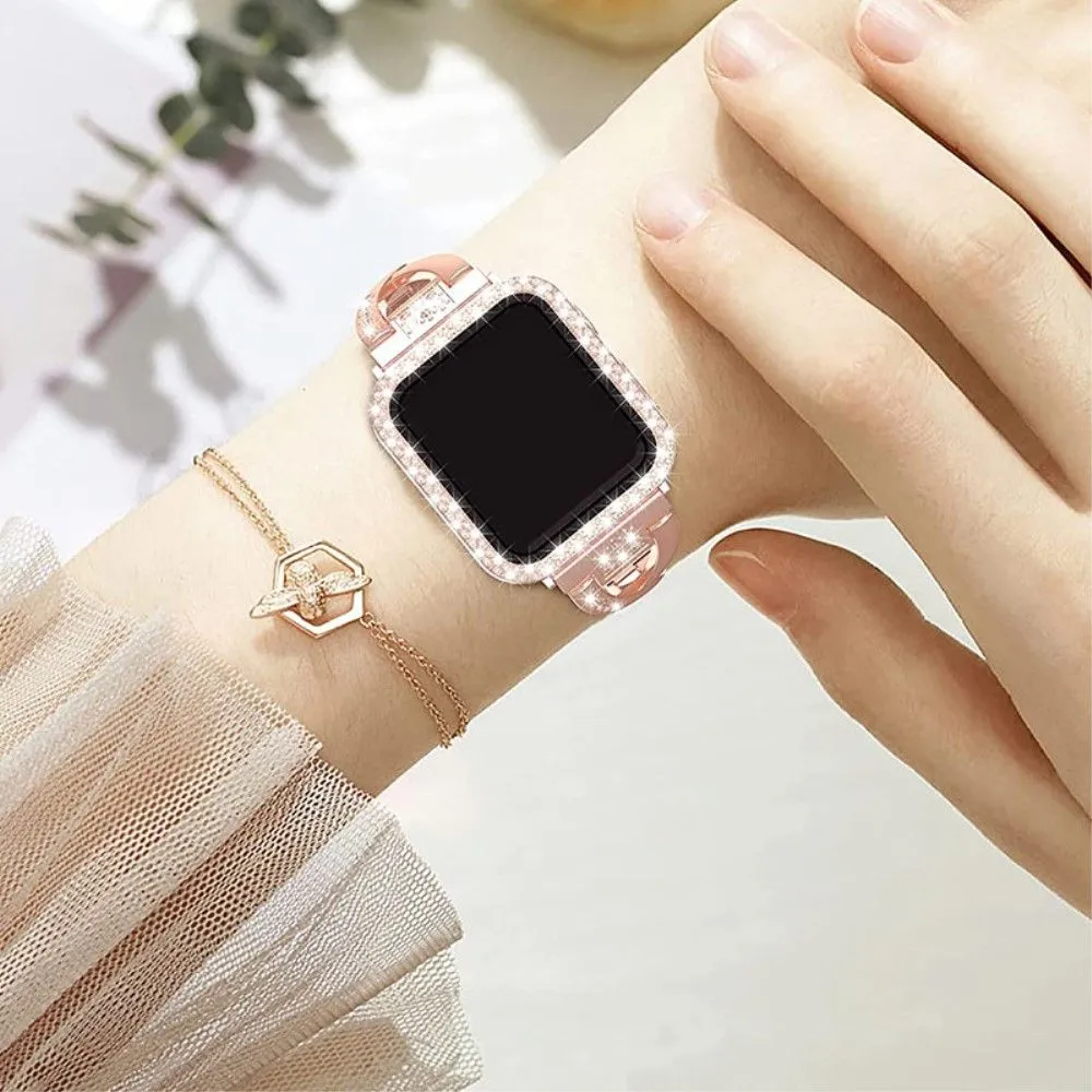 Apple Watch (45mm) X-shape rhinestone décor watch strap   cover - Rose Gold