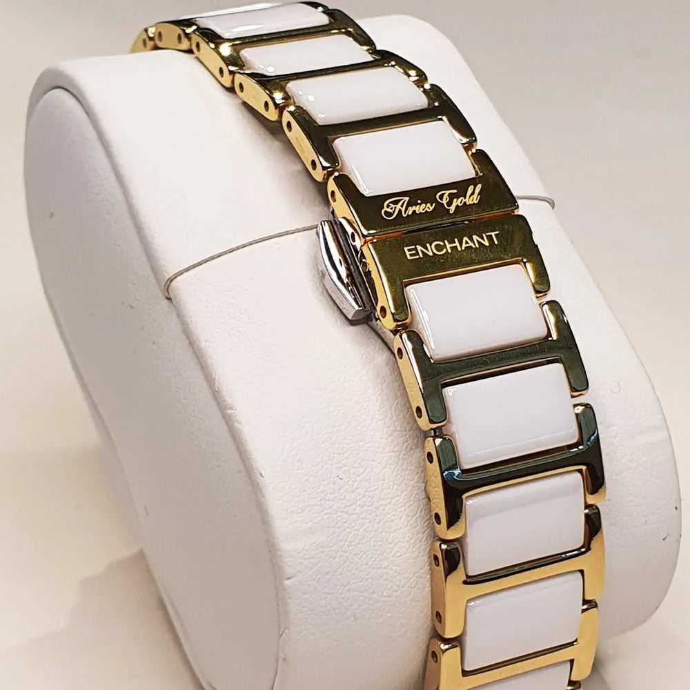 ARIES GOLD ENCHANT DIVA GOLD STAINLESS STEEL L 5014Z G-MOP WHITE CERAMIC WOMEN'S WATCH