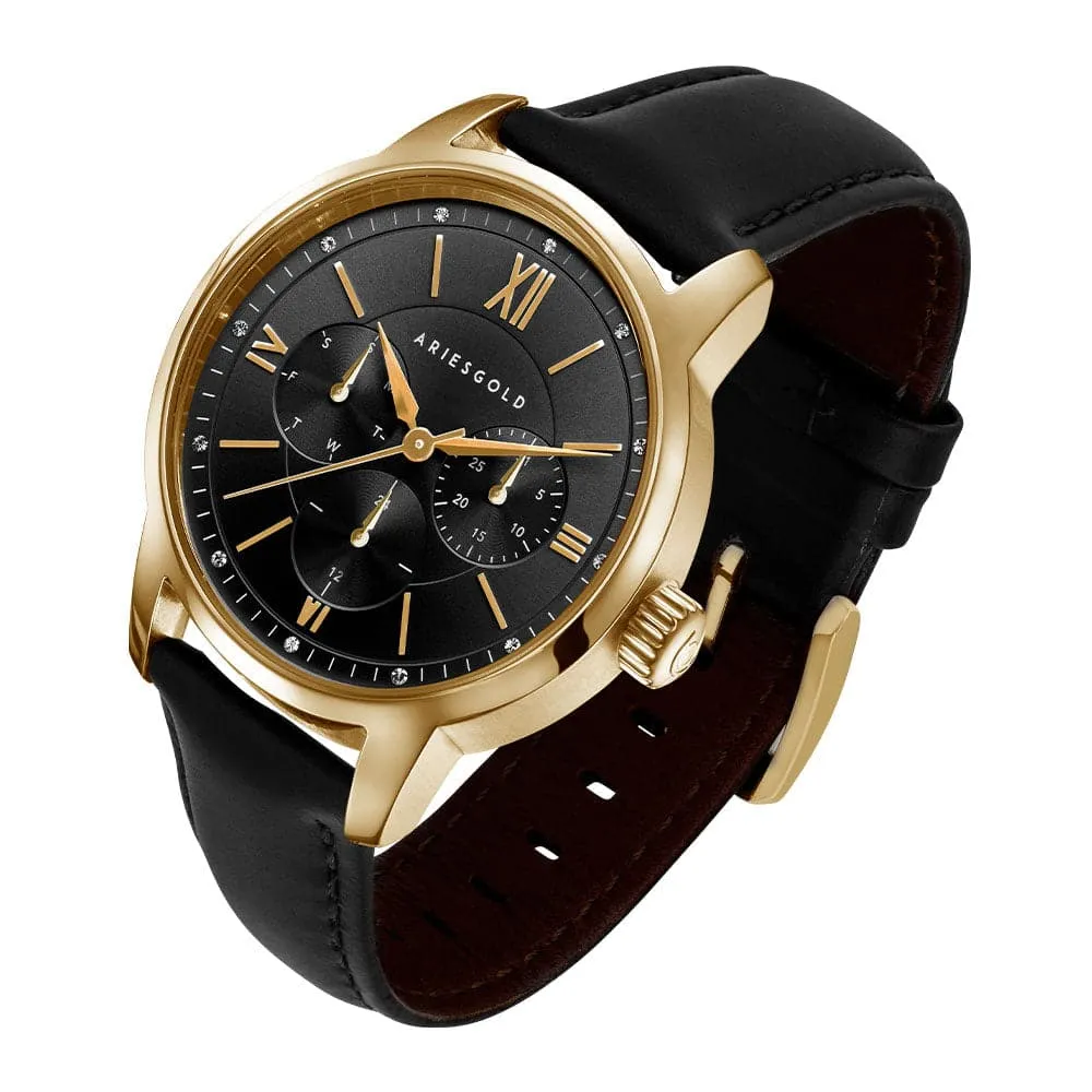 ARIES GOLD URBAN ETERNAL GOLD STAINLESS STEEL L 1028 G-BKG BLACK LEATHER STRAP WOMEN'S WATCH