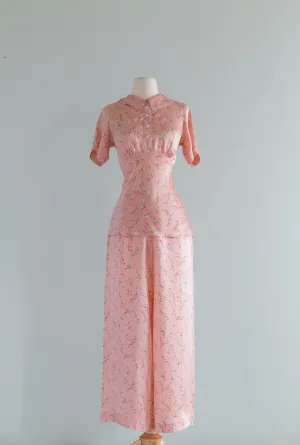 Beautiful 1930's Silk Pajama Set By Prints Charming / SM