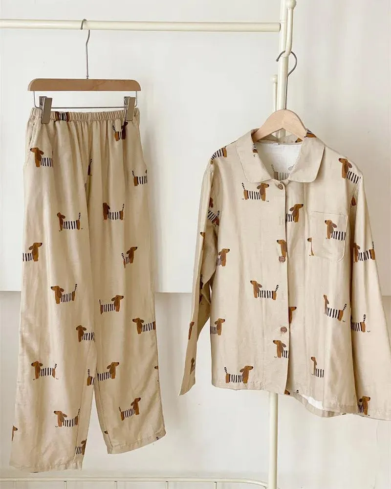 Beige Dachshund Pajama Set