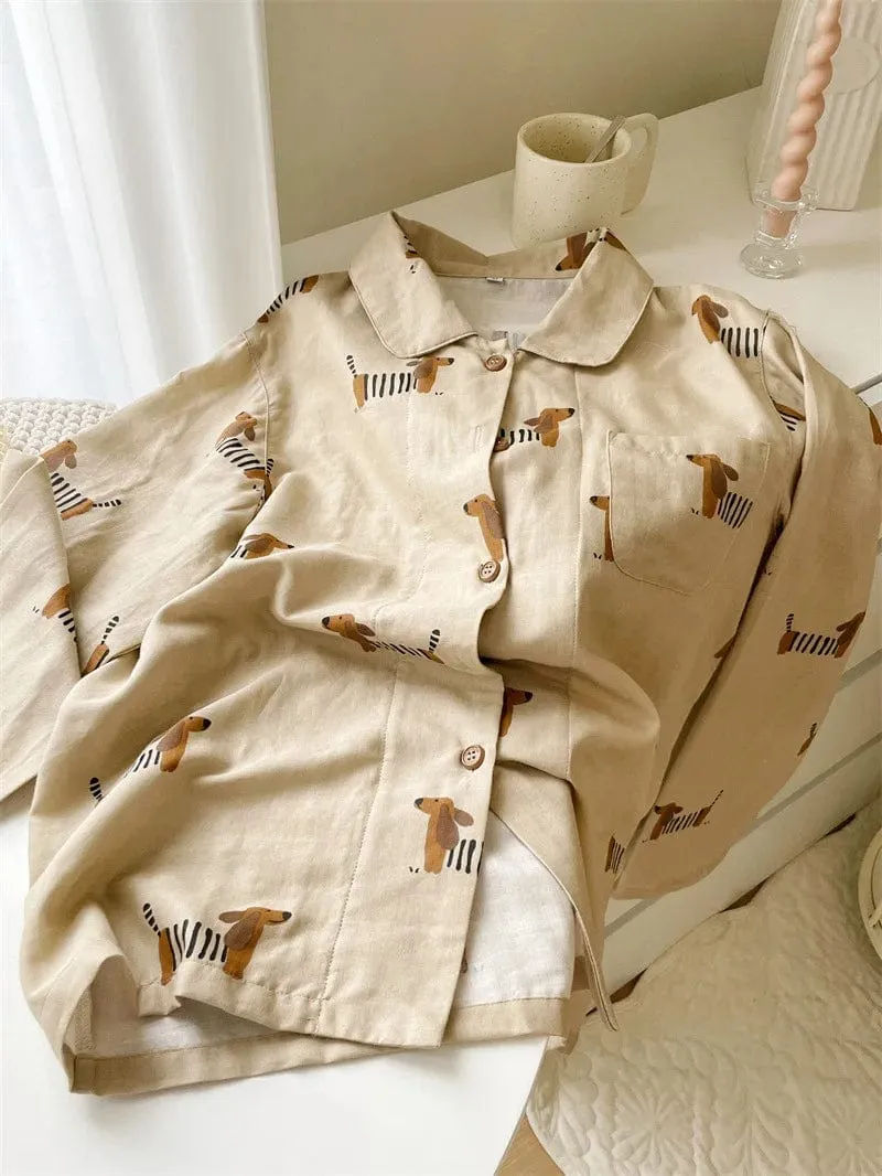 Beige Dachshund Pajama Set