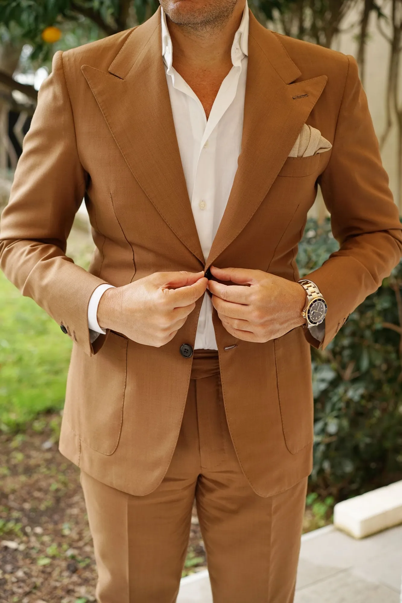 Biscotti Beige Linen Pocket Square