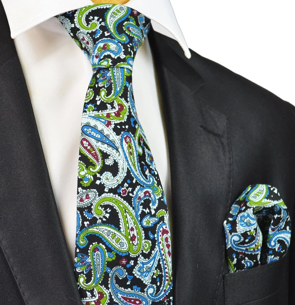 Black, Green and Blue Paisley Cotton Tie