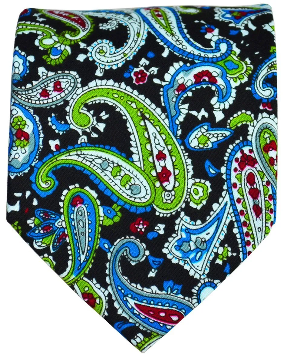 Black, Green and Blue Paisley Cotton Tie