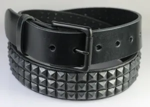 Black Pyramids (3 rows), Matte Black Buckle,  Black Leather Belt 1.5"