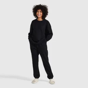 Black Relaxed Cotton Fleece Crew