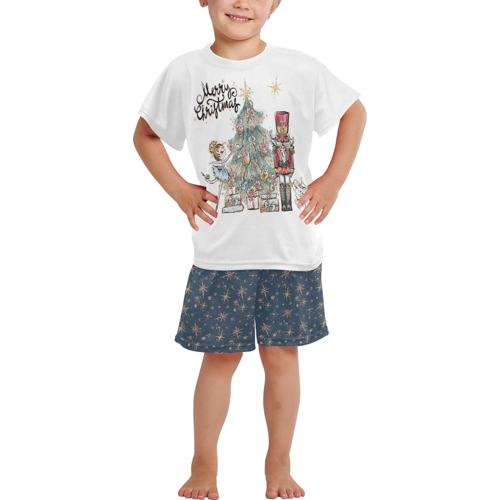 Blue Christmas Nutcracker Stars Matching Shirt and Short Sets