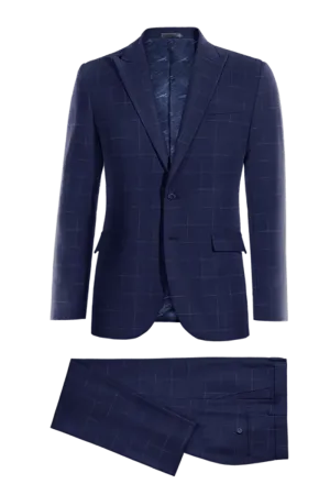 Blue Windowpane Stretch 2-Button Suit