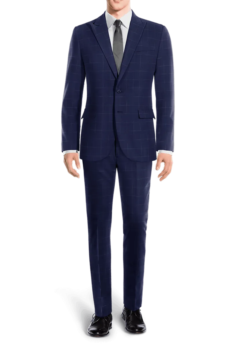 Blue Windowpane Stretch 2-Button Suit