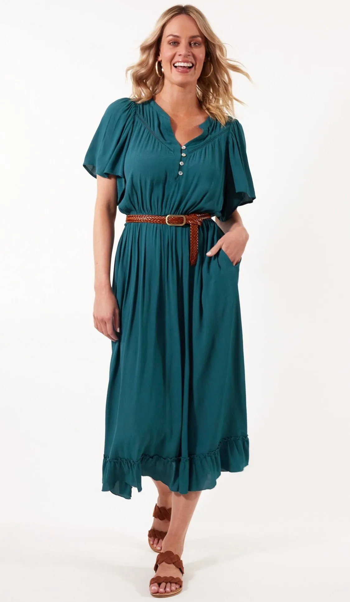 Botanical Midi Dress Teal