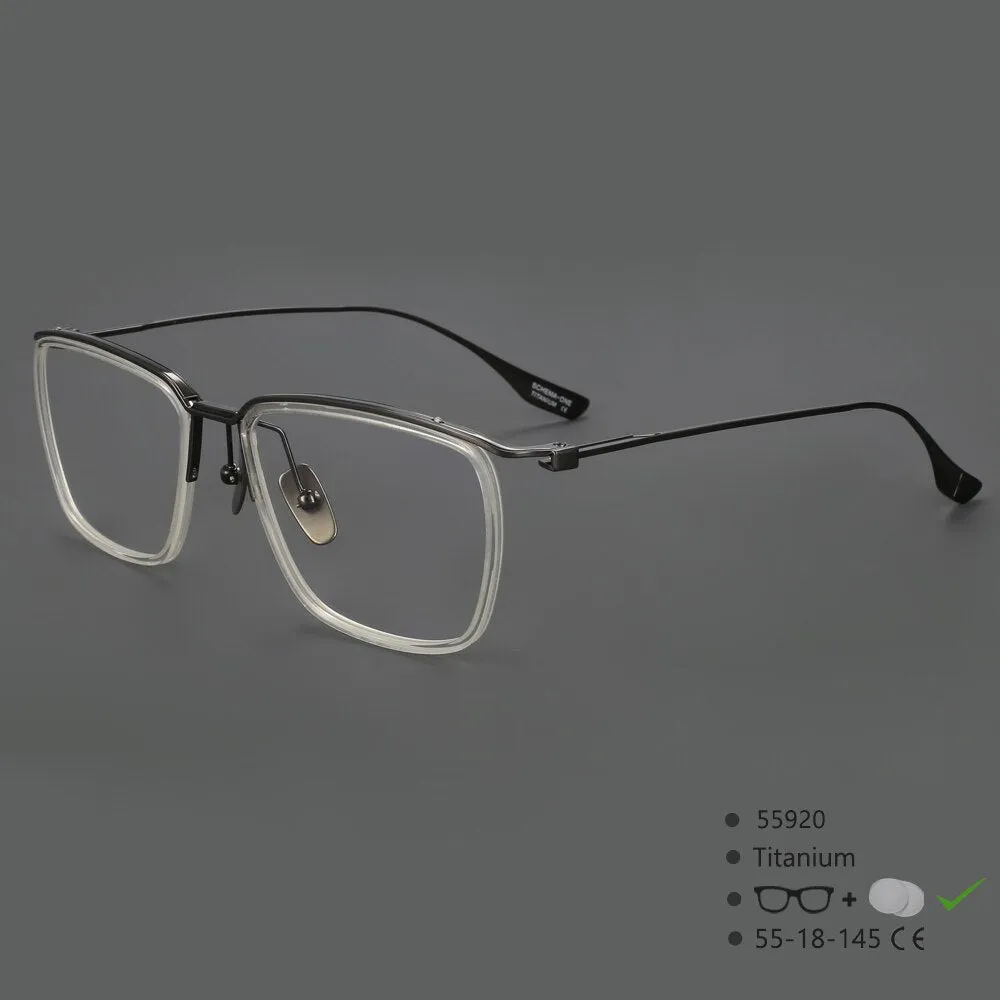 CCspace Men's Semi Rim Square Titanium Eyeglasses 55920