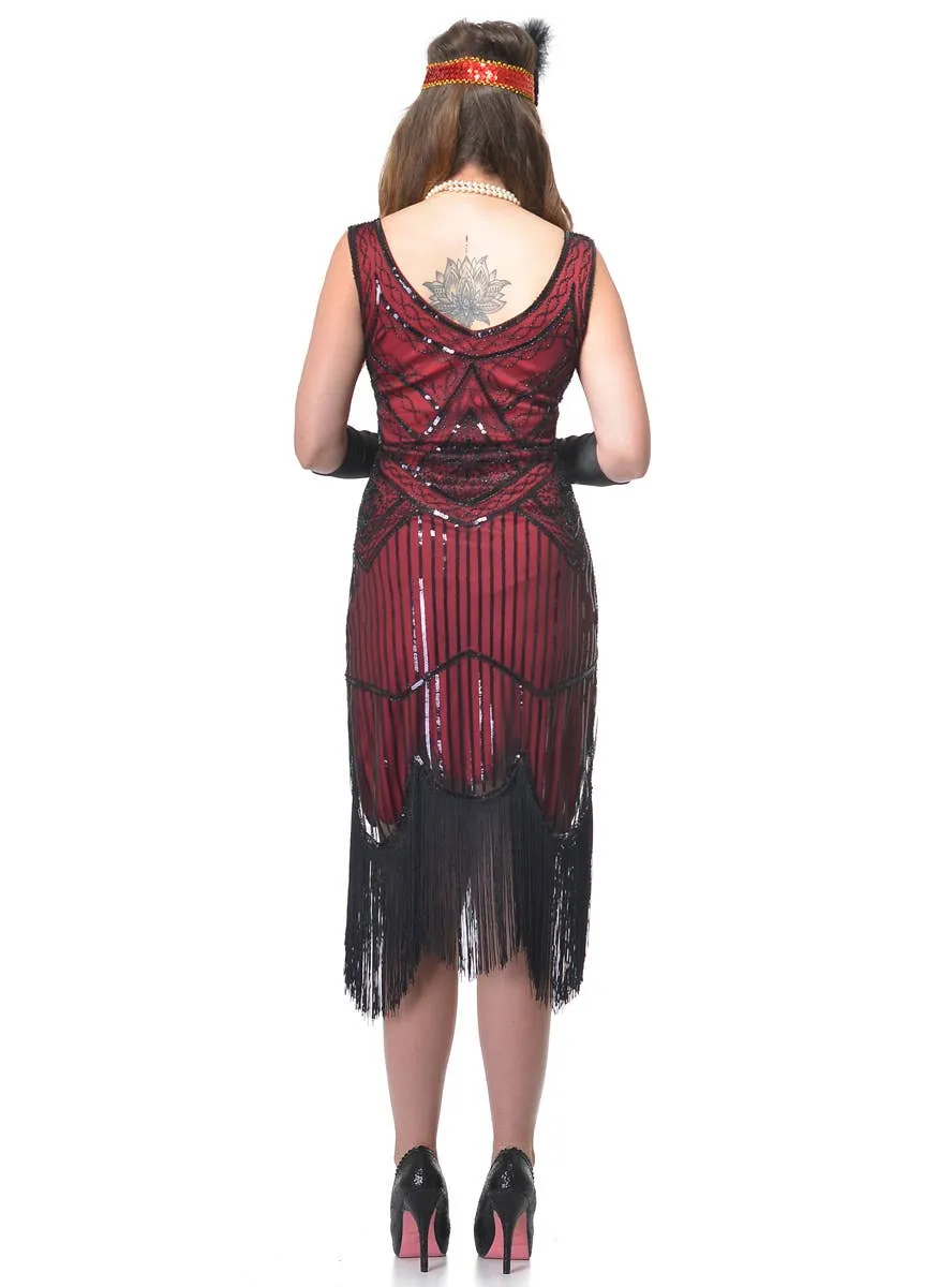 Charming 1920s Red and Black Womens Plus Size Gatsby Costume