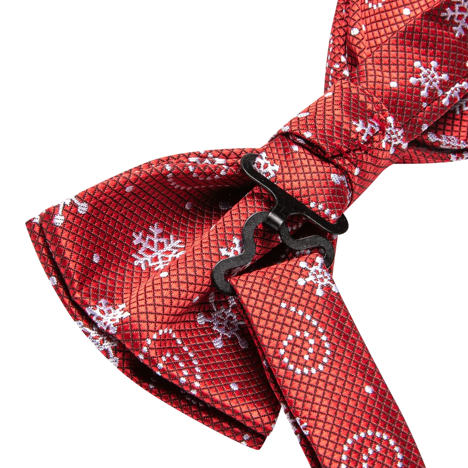 Christmas Red White Snowflake Pre-tied Bow Tie Hanky Cufflinks Set