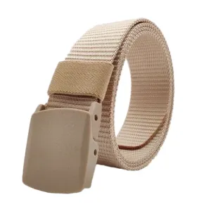 Classy Men Beige Web Belt With Plastic Buckle