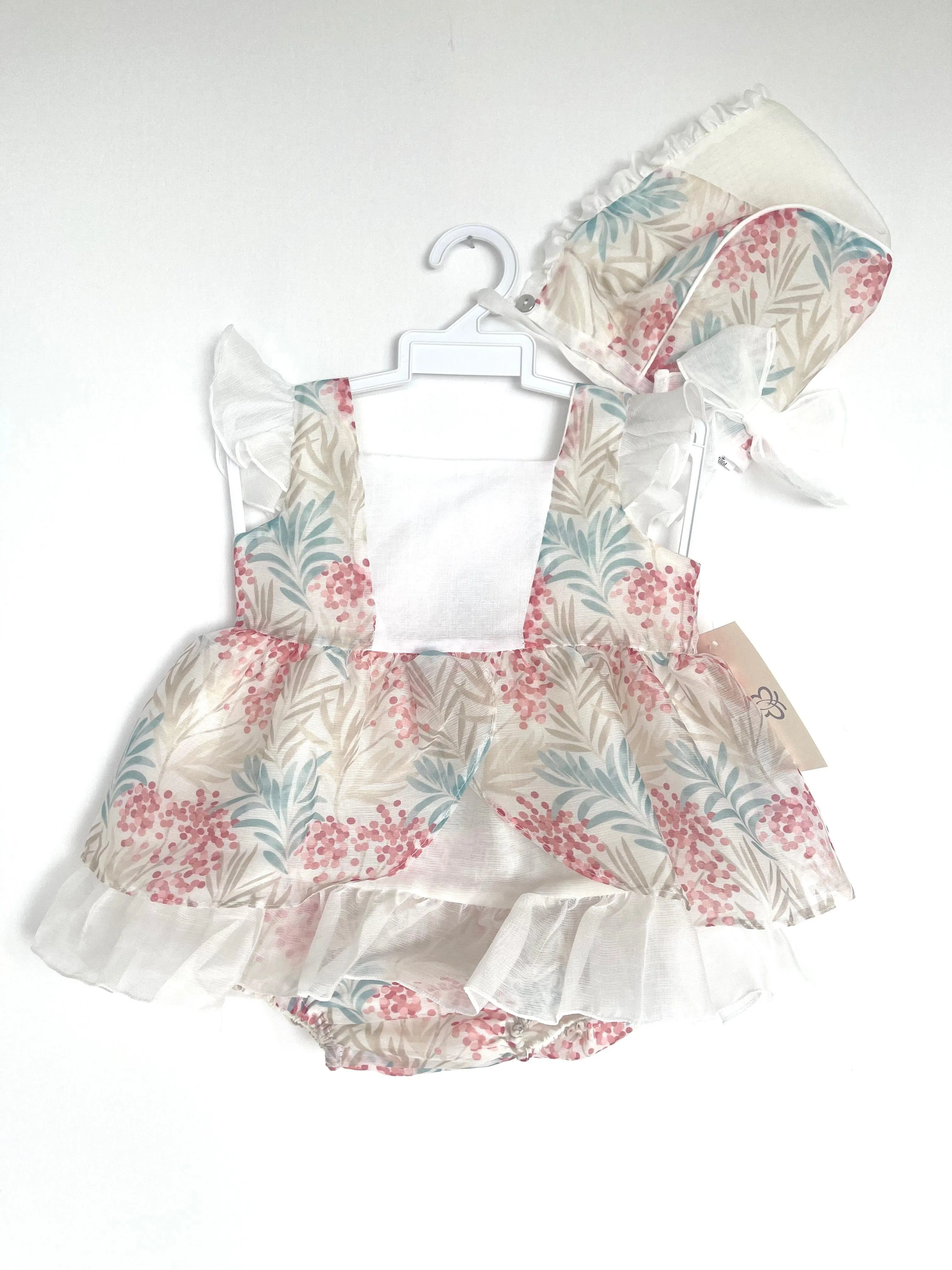 CLEARANCE SALE - DBB Collection - Baby Girls Cream Floral Print Dress, Knickers & Bonnet