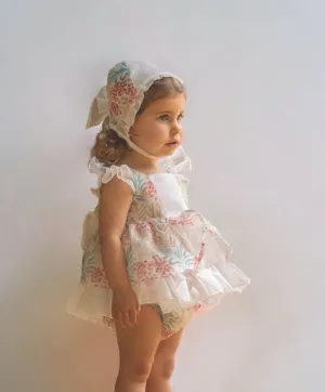 CLEARANCE SALE - DBB Collection - Baby Girls Cream Floral Print Dress, Knickers & Bonnet