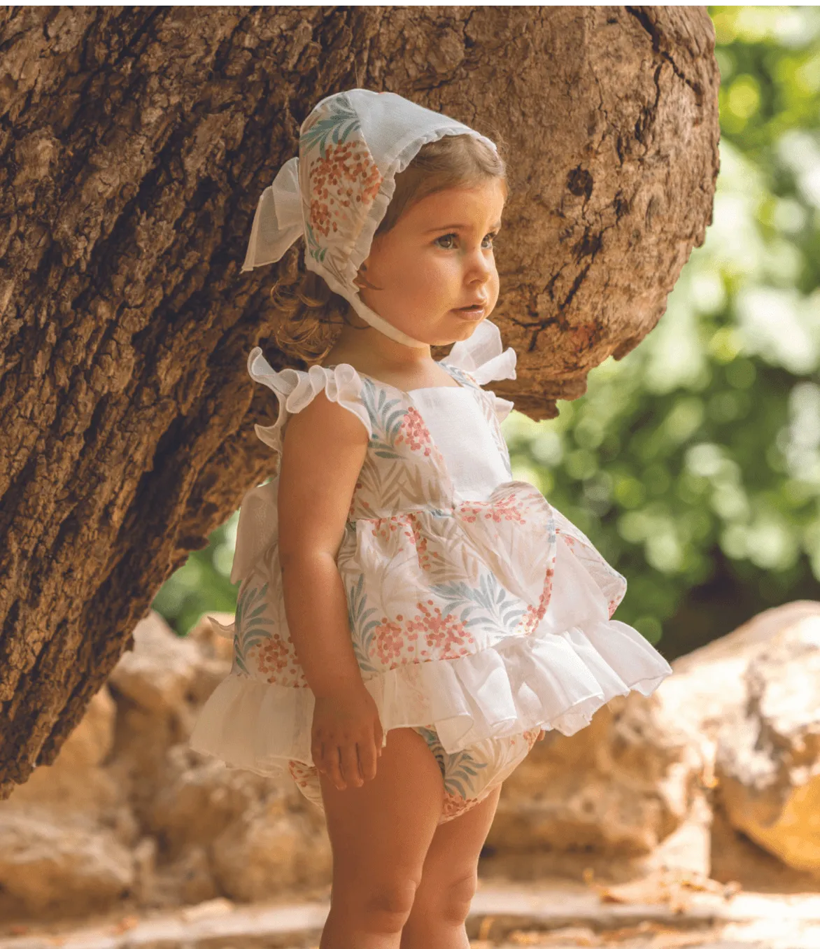 CLEARANCE SALE - DBB Collection - Baby Girls Cream Floral Print Dress, Knickers & Bonnet