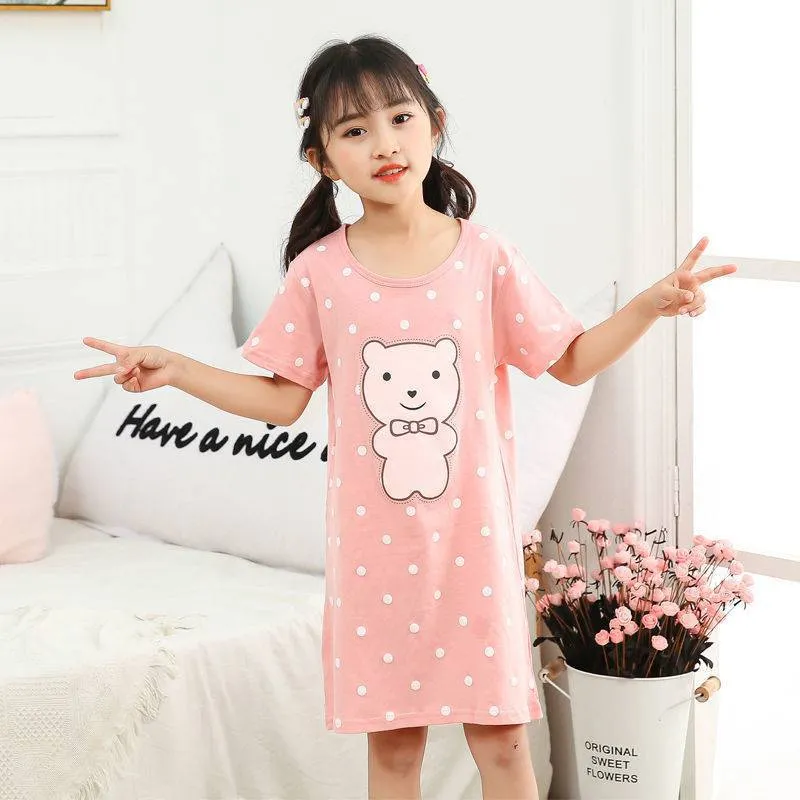 Cotton Nightdress Parent-child Baby Thin Princess Dress Girl Child Short-sleeved Pajama Dress