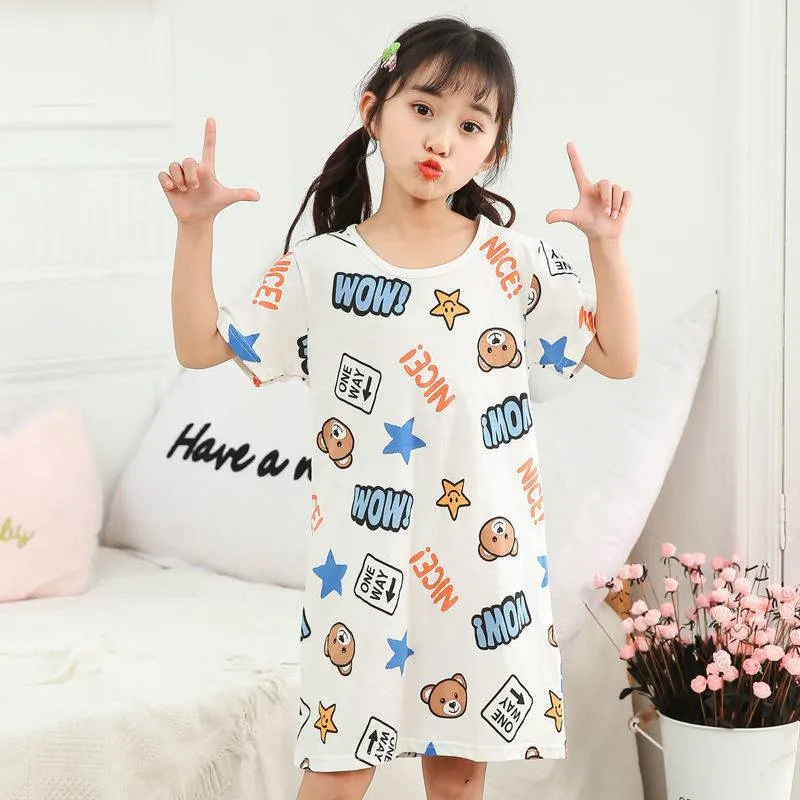 Cotton Nightdress Parent-child Baby Thin Princess Dress Girl Child Short-sleeved Pajama Dress