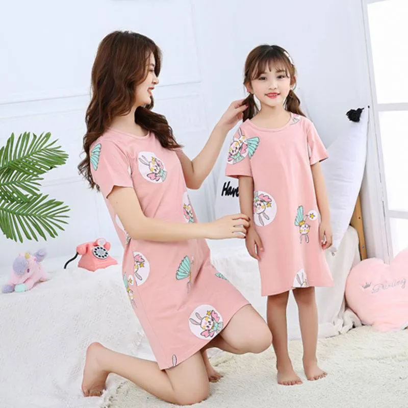 Cotton Nightdress Parent-child Baby Thin Princess Dress Girl Child Short-sleeved Pajama Dress