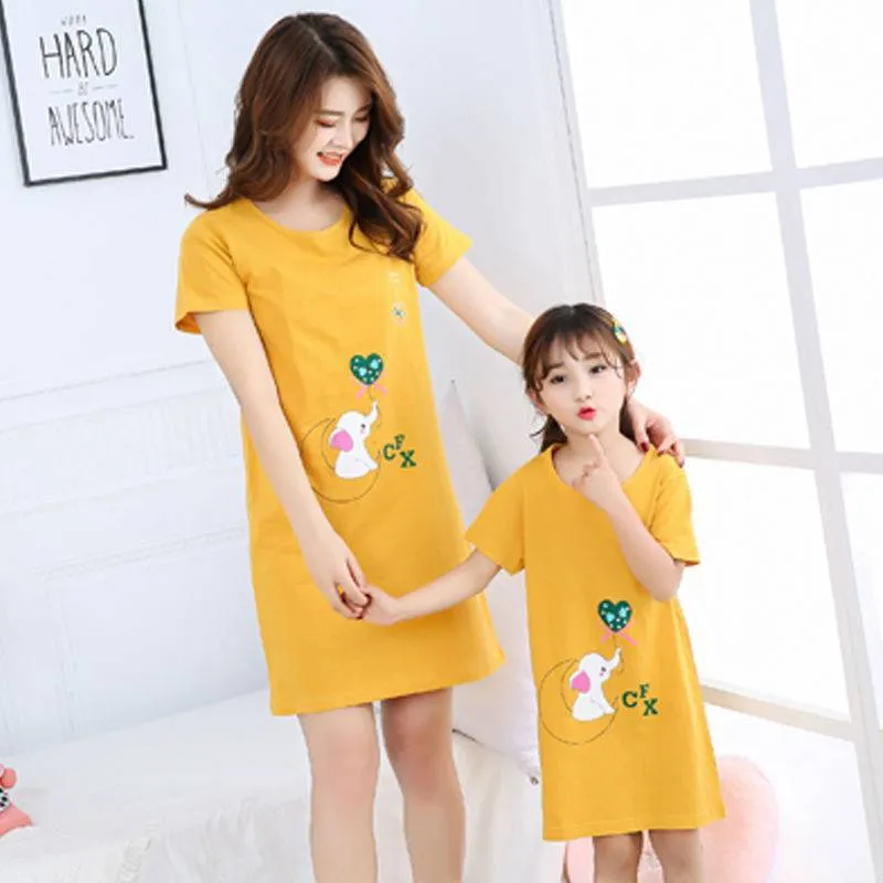 Cotton Nightdress Parent-child Baby Thin Princess Dress Girl Child Short-sleeved Pajama Dress