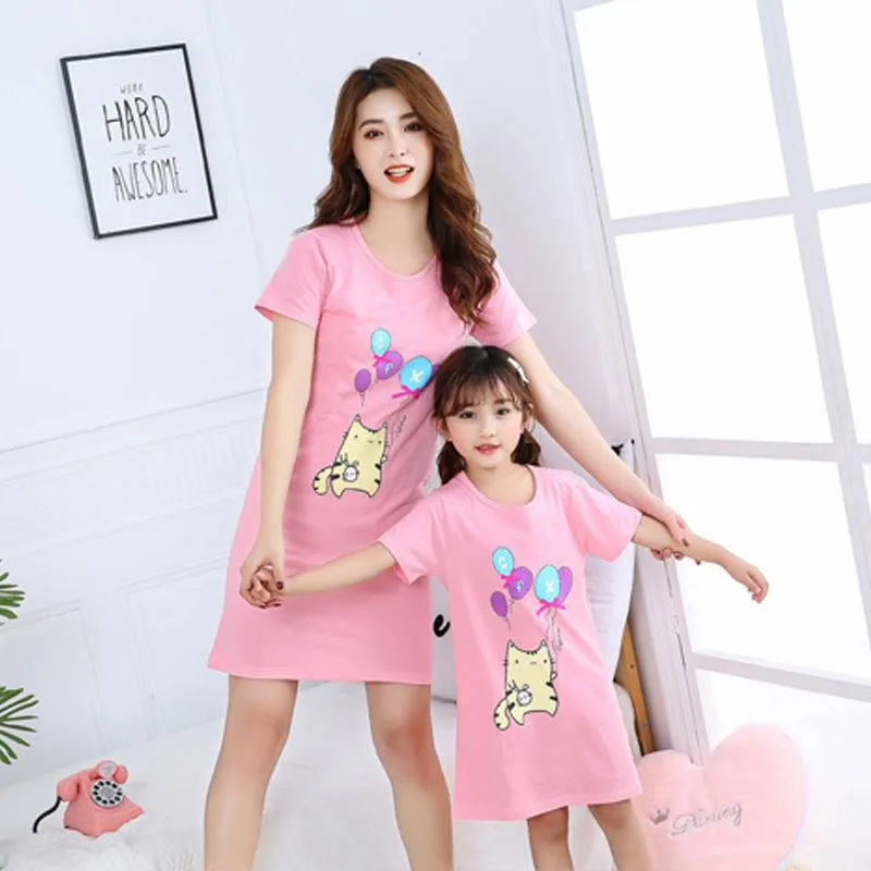 Cotton Nightdress Parent-child Baby Thin Princess Dress Girl Child Short-sleeved Pajama Dress