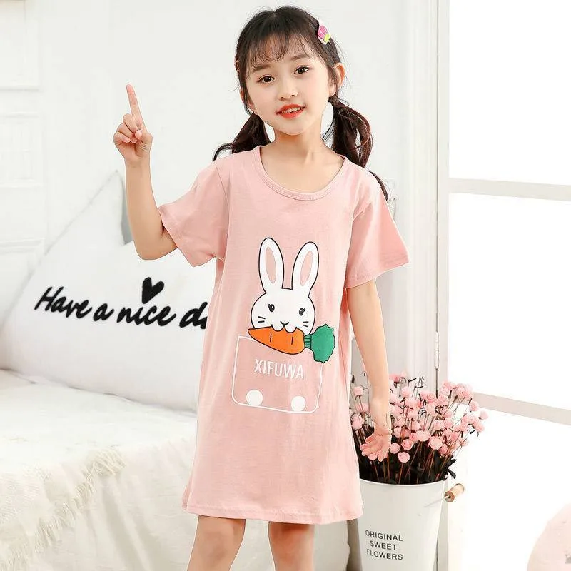 Cotton Nightdress Parent-child Baby Thin Princess Dress Girl Child Short-sleeved Pajama Dress