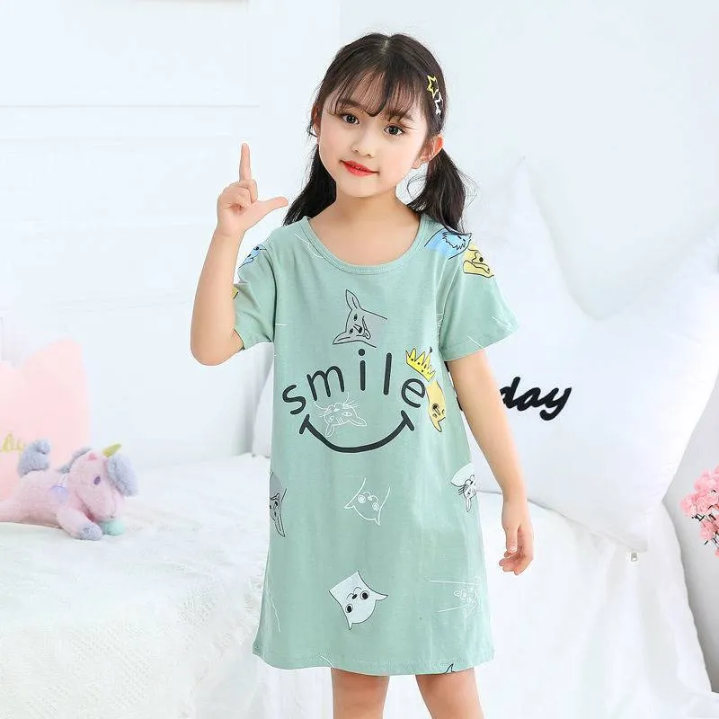 Cotton Nightdress Parent-child Baby Thin Princess Dress Girl Child Short-sleeved Pajama Dress