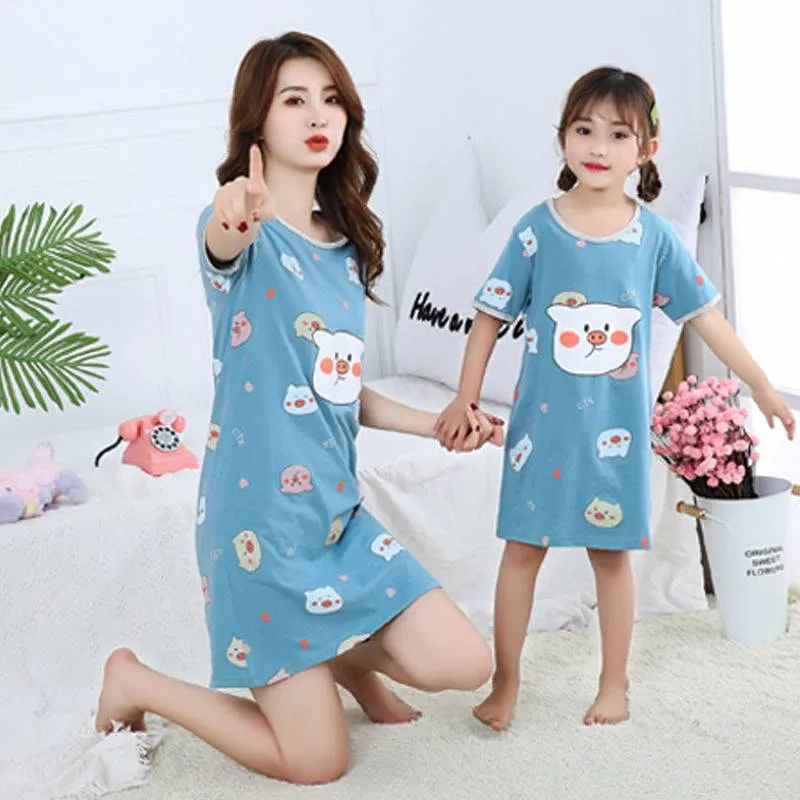 Cotton Nightdress Parent-child Baby Thin Princess Dress Girl Child Short-sleeved Pajama Dress