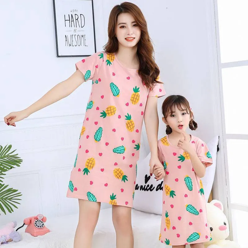 Cotton Nightdress Parent-child Baby Thin Princess Dress Girl Child Short-sleeved Pajama Dress