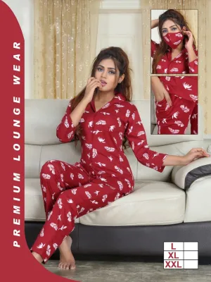 Cotton Pyjama Set Night suit for Women Mahroon