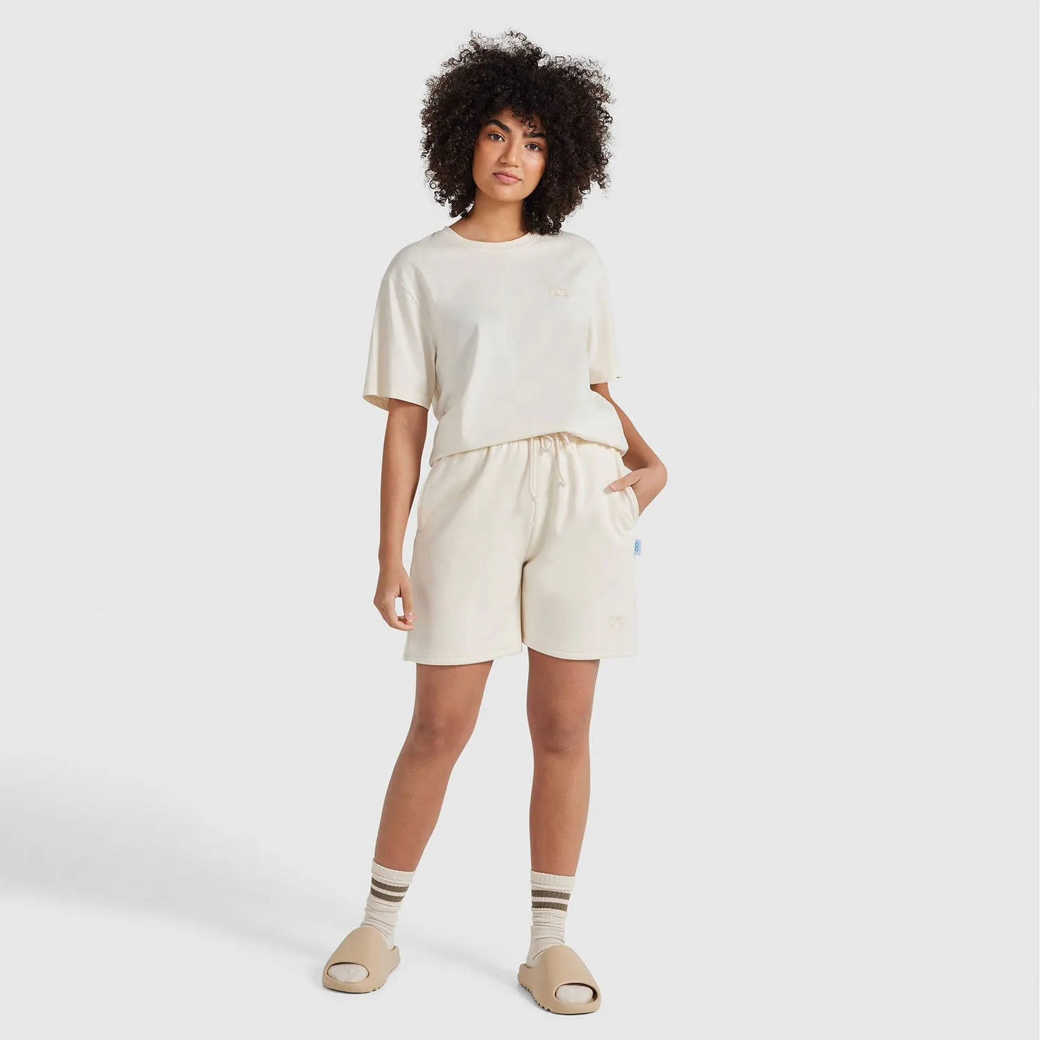 Cream Relaxed Cotton Fleece Short