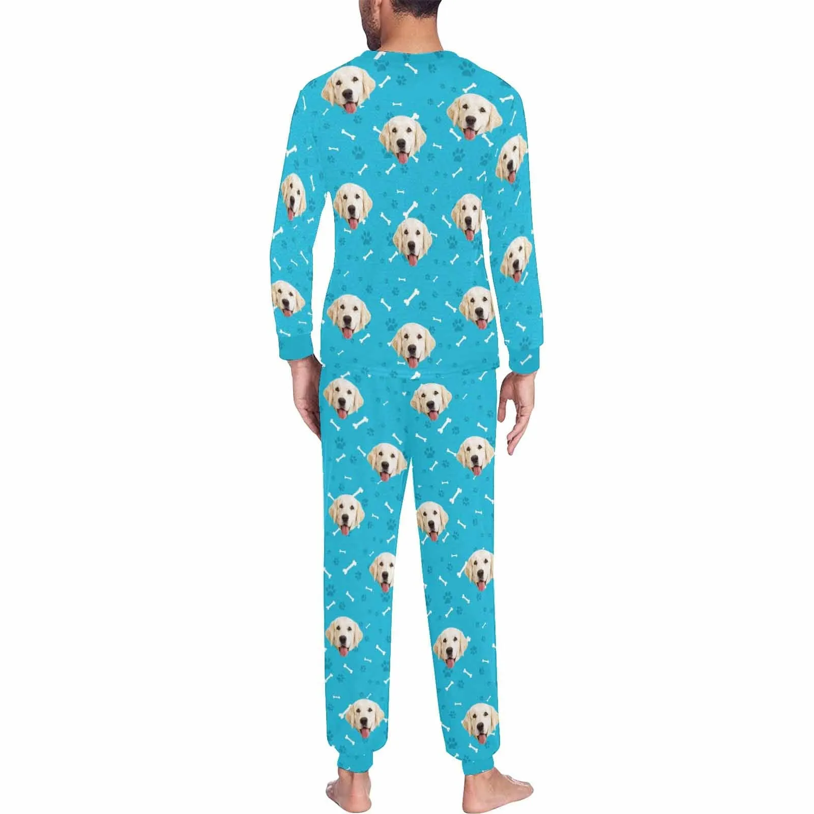 Custom Dog Pajamas Personalized Pet Face Paw & Bone Men's All Over Print Pajama Set