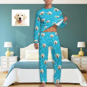 Custom Dog Pajamas Personalized Pet Face Paw & Bone Men's All Over Print Pajama Set