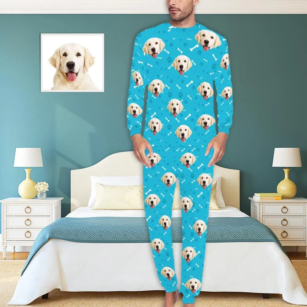 Custom Dog Pajamas Personalized Pet Face Paw & Bone Men's All Over Print Pajama Set