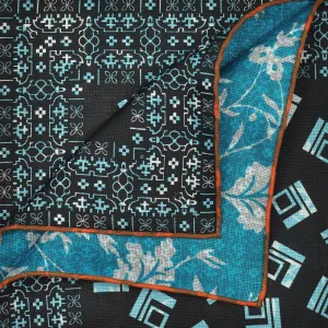 Geo's & Flora Reversible Panama Silk Pocket Square in Dark Brown & Teal