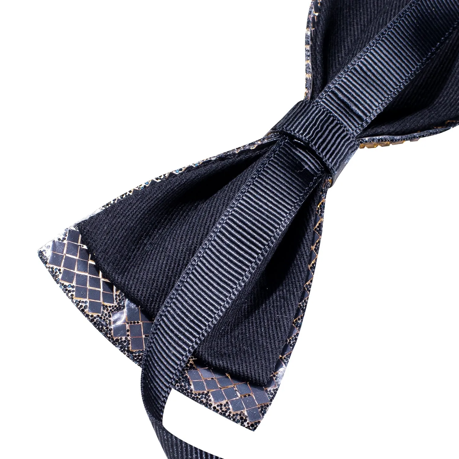 Golden Black Shining Rhinestone Pre-tied Adjustable Length Bow Tie