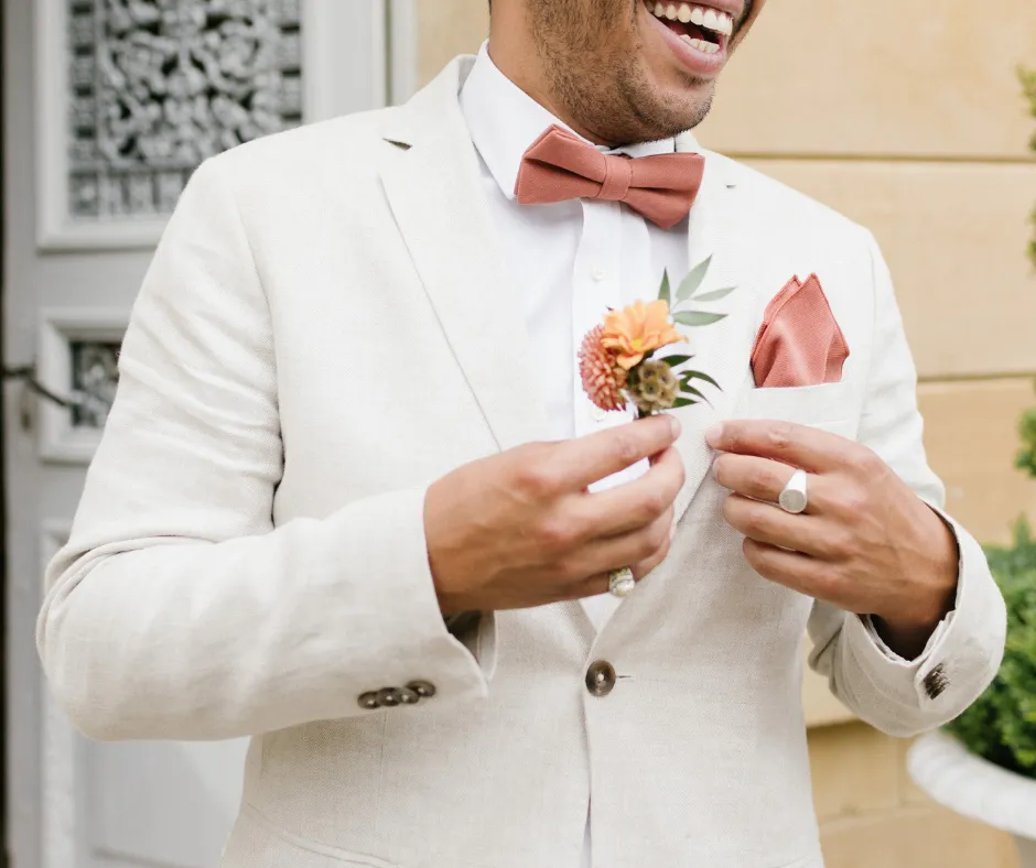 Grace Terracotta Cotton Blend Bow Tie and Pocket Square Set