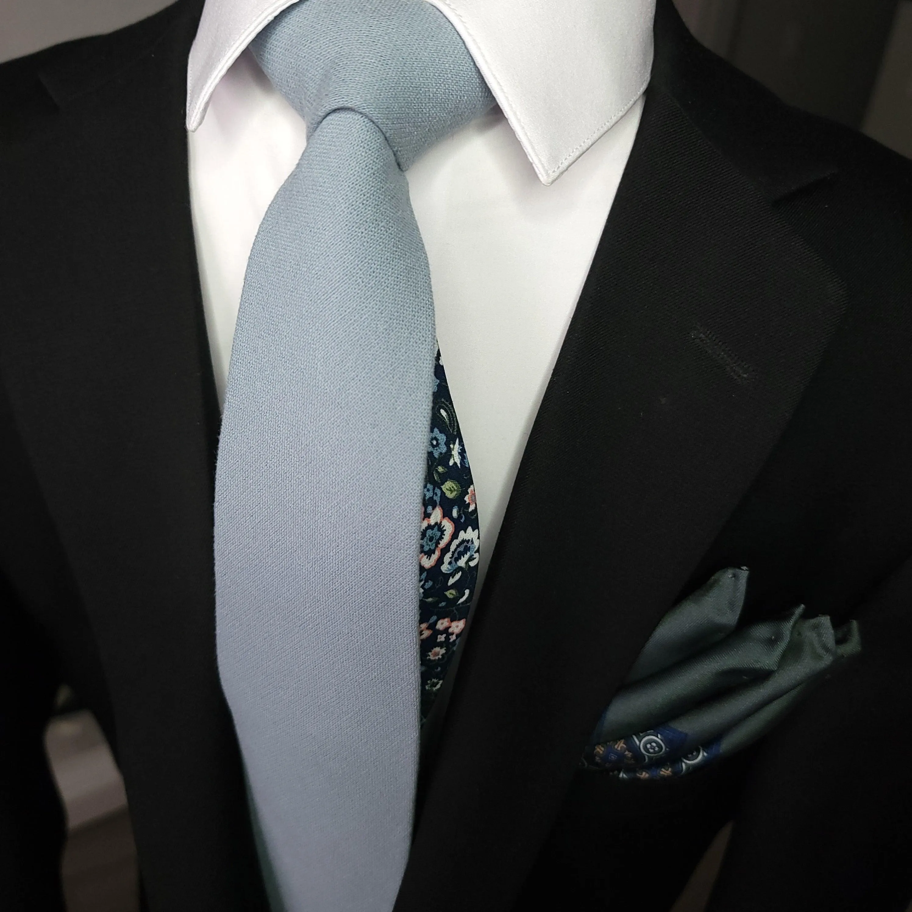 Gray Luxurious Blue Stylish and Elegant Silk Pocket Square