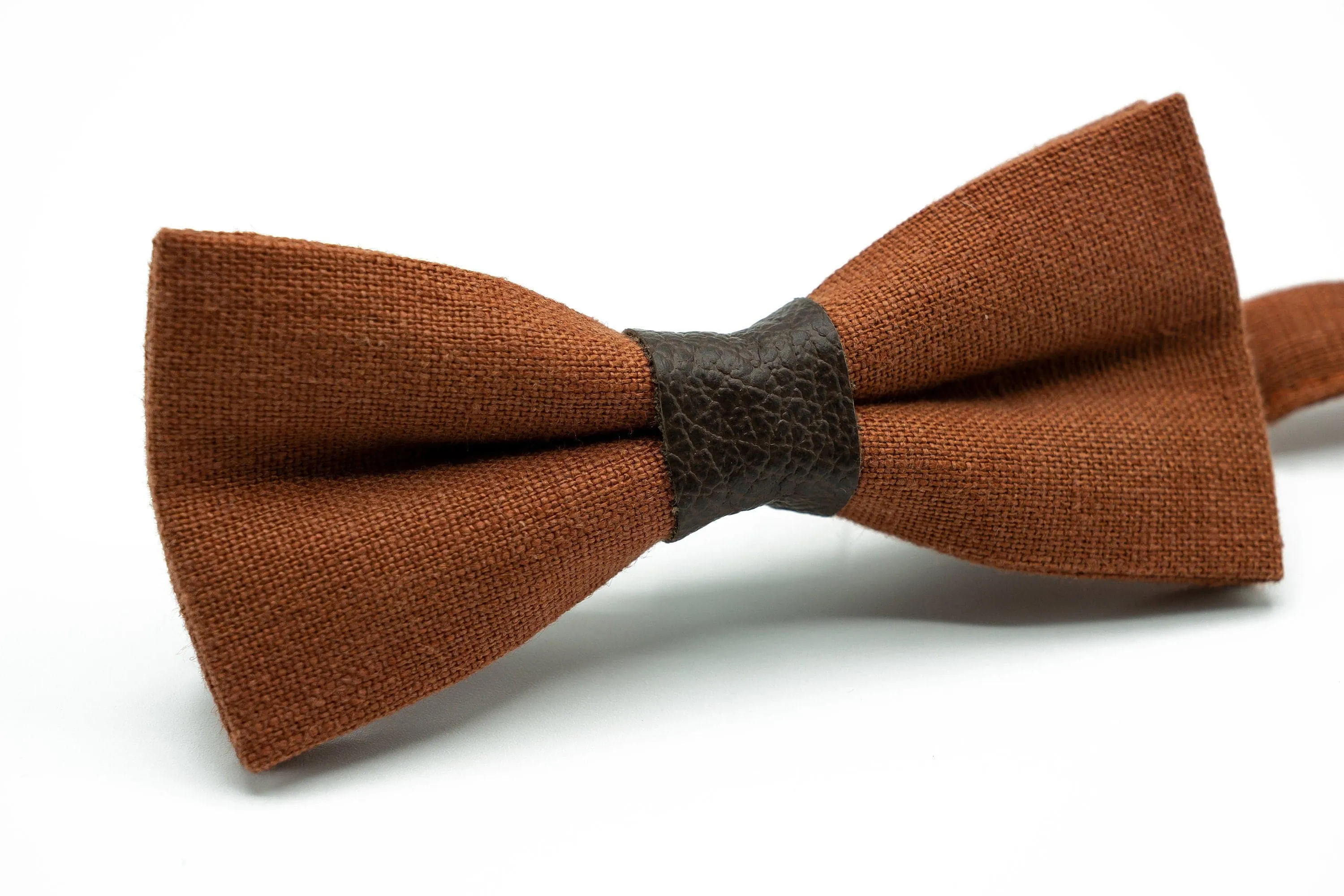 Handmade Terracotta Linen Bow Tie - Customizable for Men and Boys - Matching Pocket Square Available, Perfect for Weddings and Formal Events