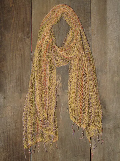 Handwoven Open Weave Cotton Scarf - Multicolor Gold