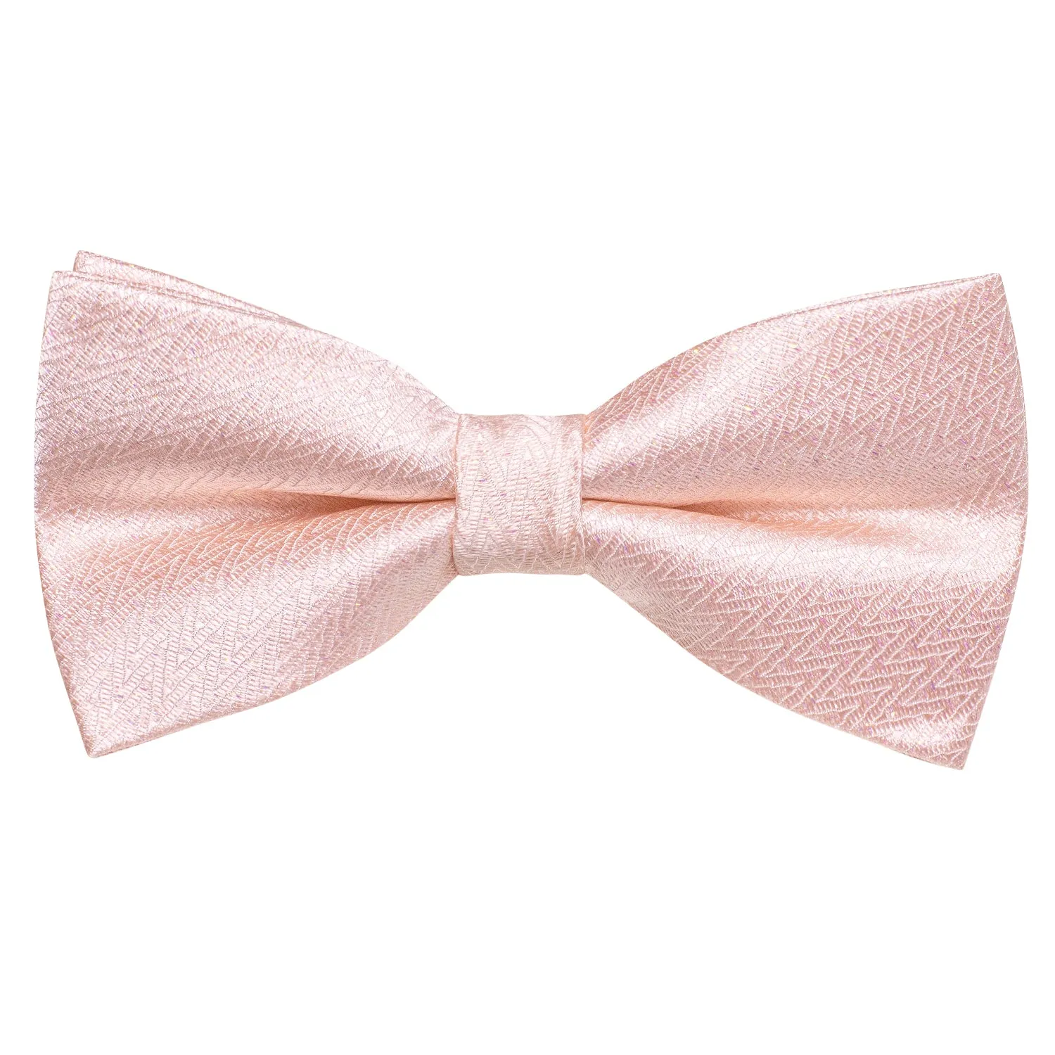 Hi-Tie Baby Pink Necktie Striped Pre-tied Bow Tie Hanky Cufflinks Set