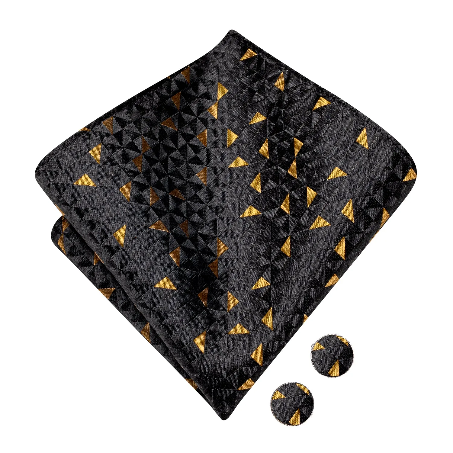 Hi-Tie Black Golden Novelty Silk Pre-tied Bow Tie Hanky Cufflinks Set