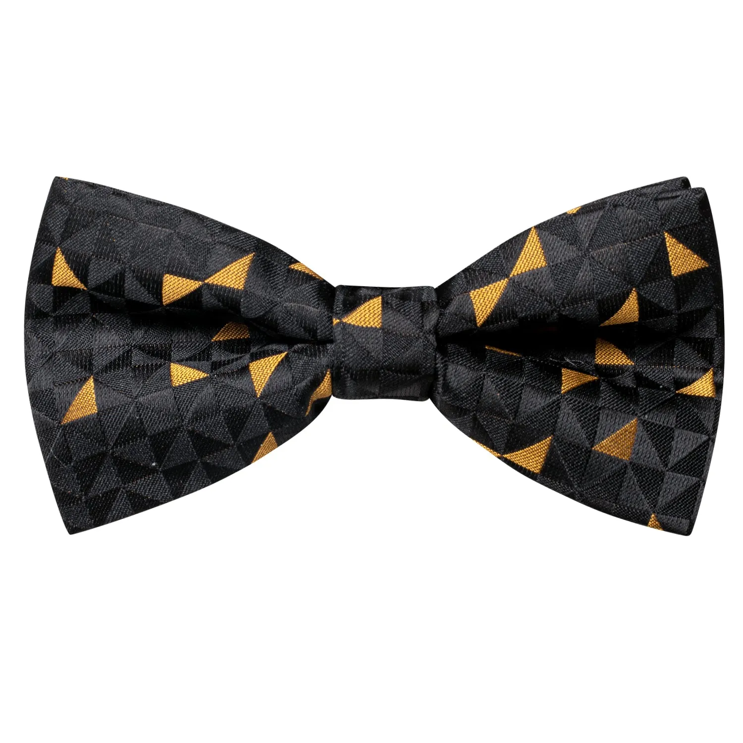 Hi-Tie Black Golden Novelty Silk Pre-tied Bow Tie Hanky Cufflinks Set